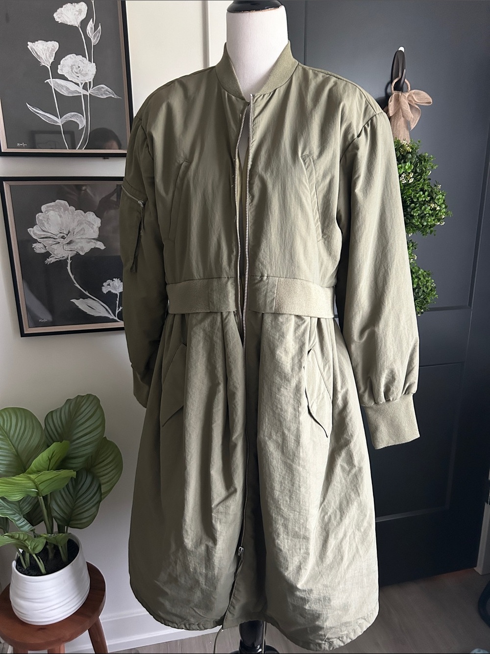 🆕 The Drop Olive S water resistant Longline Bomber Coat